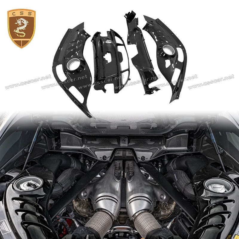 4Pcs Car Engine Interior Bay Panel Cover Per Ferrari 296 Gtb Oem Style Dry Accessori Per La Decorazione Di Ricambio In Fibra Di Carbonio