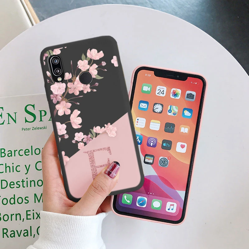 Retro Pink Flower Soft TPU Silicone Case - Initial Letter Design