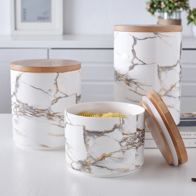 

Nordic ceramic storage tanks, wooden covers, sealed tanks, handicrafts, luxury home storage tanks/kitchen grain dispensers
