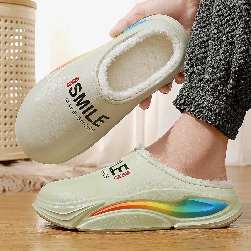 Winter Men Warm Slippers Cotton Slippers Outdoor Indoor Warm Shoes Waterproof Mens Comfortable Home Bedroom Plush mens winter slippers