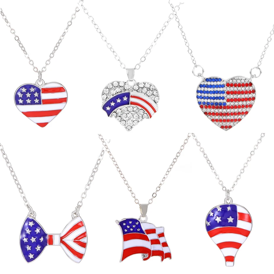 

10pcs/lot Mix Style Lailina Necklace USA Flag America Independence Day Pendant Charm 4th Of July