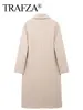 TRAFZA 2024 Autumn New Women Loose Coat Lapel Double Breasted Long Sleeve Jacket Winter Warm Thick Vintage Solid Trench Outwear 6