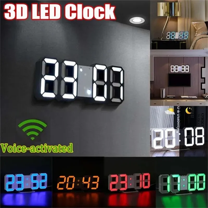 3D LED Digital clock glowing night mode brightness adjustable electronic table clock digital wall hanging home bedroom,digital wall clock