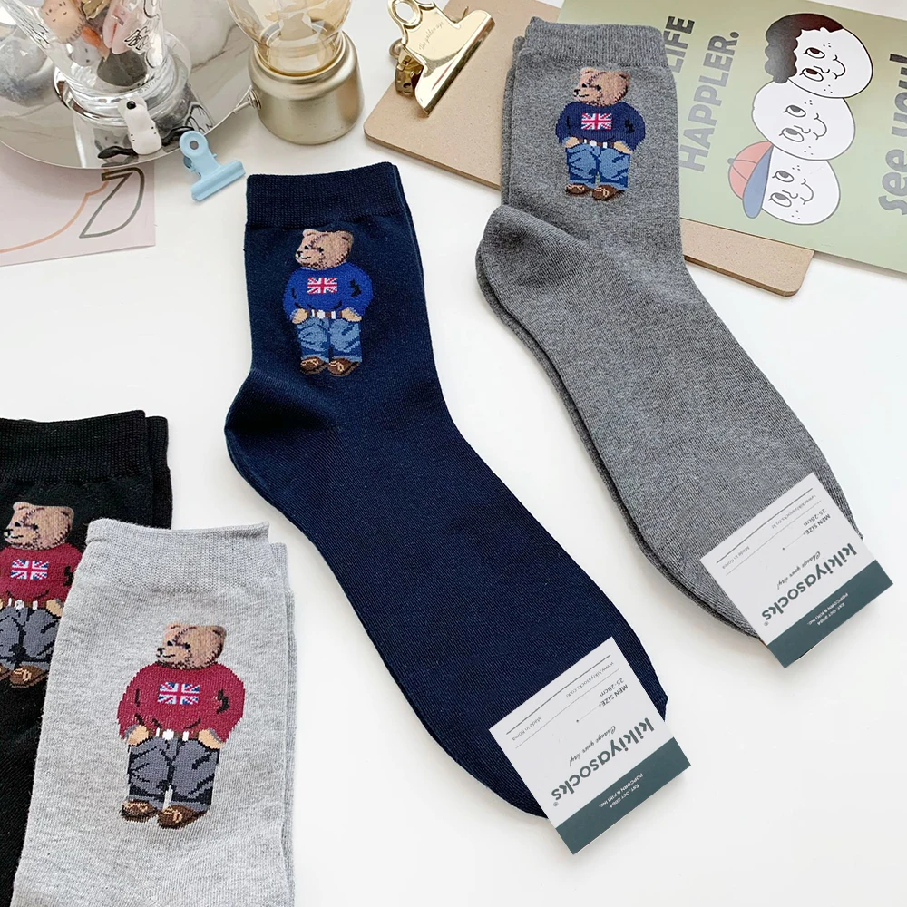 

1 Pair Cartoon Gentleman Bear Men's Socks Cotton Harajuku Skateboard Socks Novelty Breathable Sox Christmas Gift Factory Direct