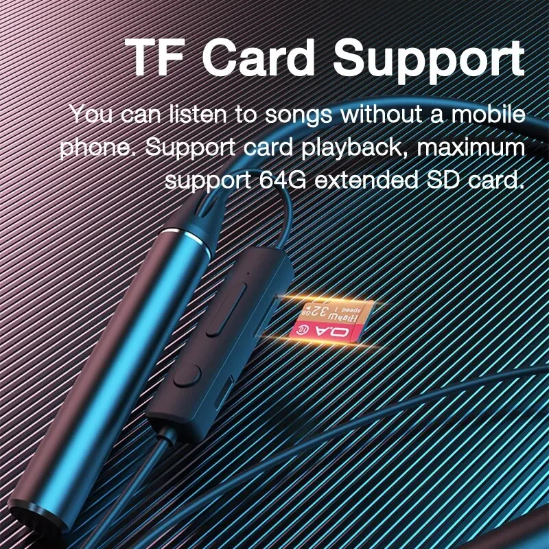 Wireless Bluetooth Neckband Headphones – 180H Endurance, Bass Stereo Headset with Mic & TF Card Support 3