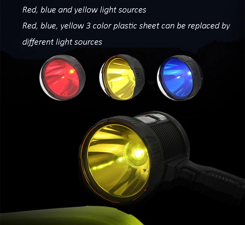 Description Picture 3 of item1Pc High Power Rechargeable Led Flashlight Searchlight Powerful Torch Spotlight Portable Lighting With 8000mAh Lithium Battery