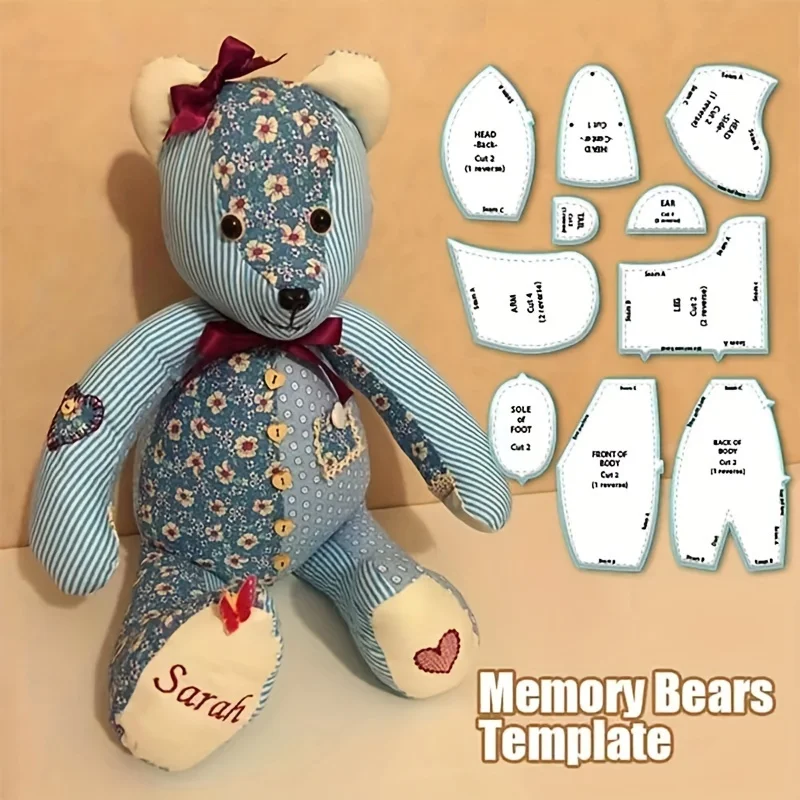 10pcs/Set creative acrylic memory bear templates patchwork cutting ruler DIY chid toy gift sewing pattern instruction