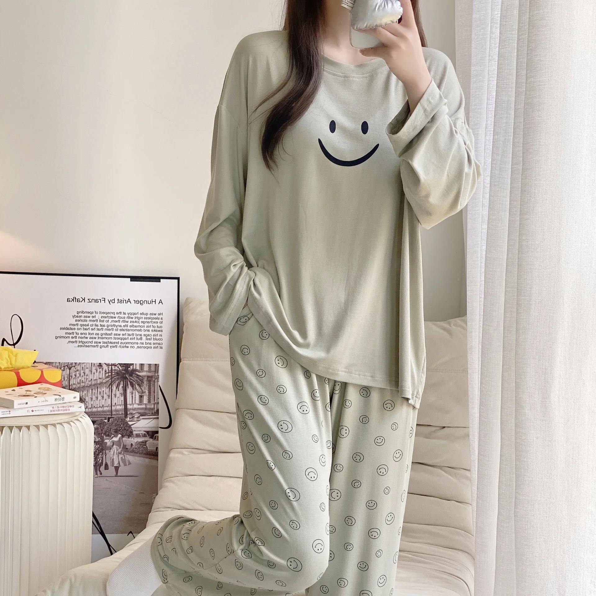 

Женская домашняя одежда из модала, новинка весны 2023, Женский пижамный комплект с длинными рукавами, комплекты пижам с длинными брюками, хлопковый комплект для сна для отдыха