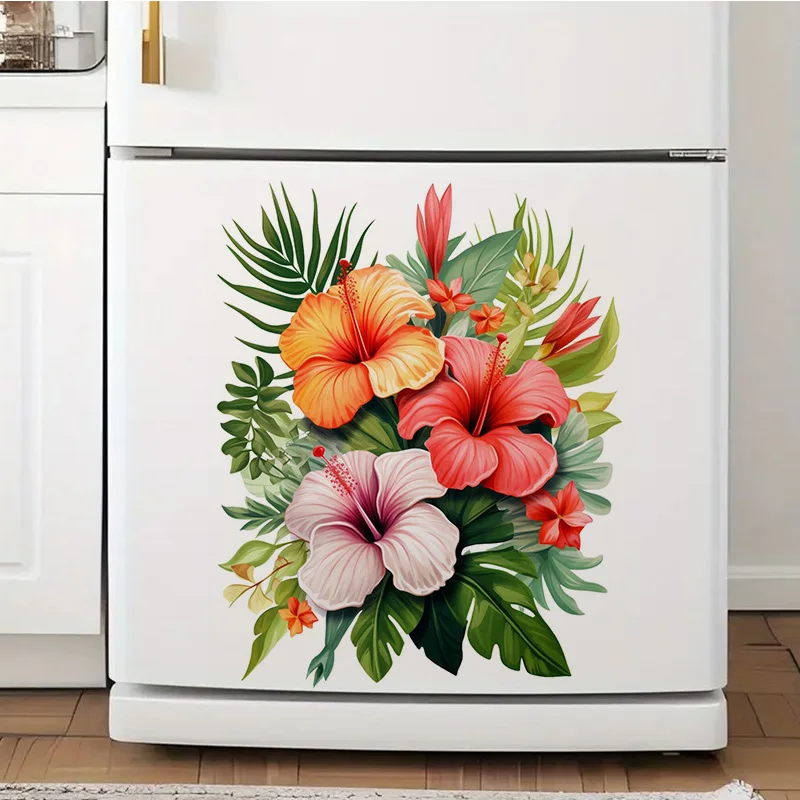 Watercolor Tropical Flowers Wall Stickers Water-proof For Wall Bathroom Cabinet Door Toilet Car Laptop