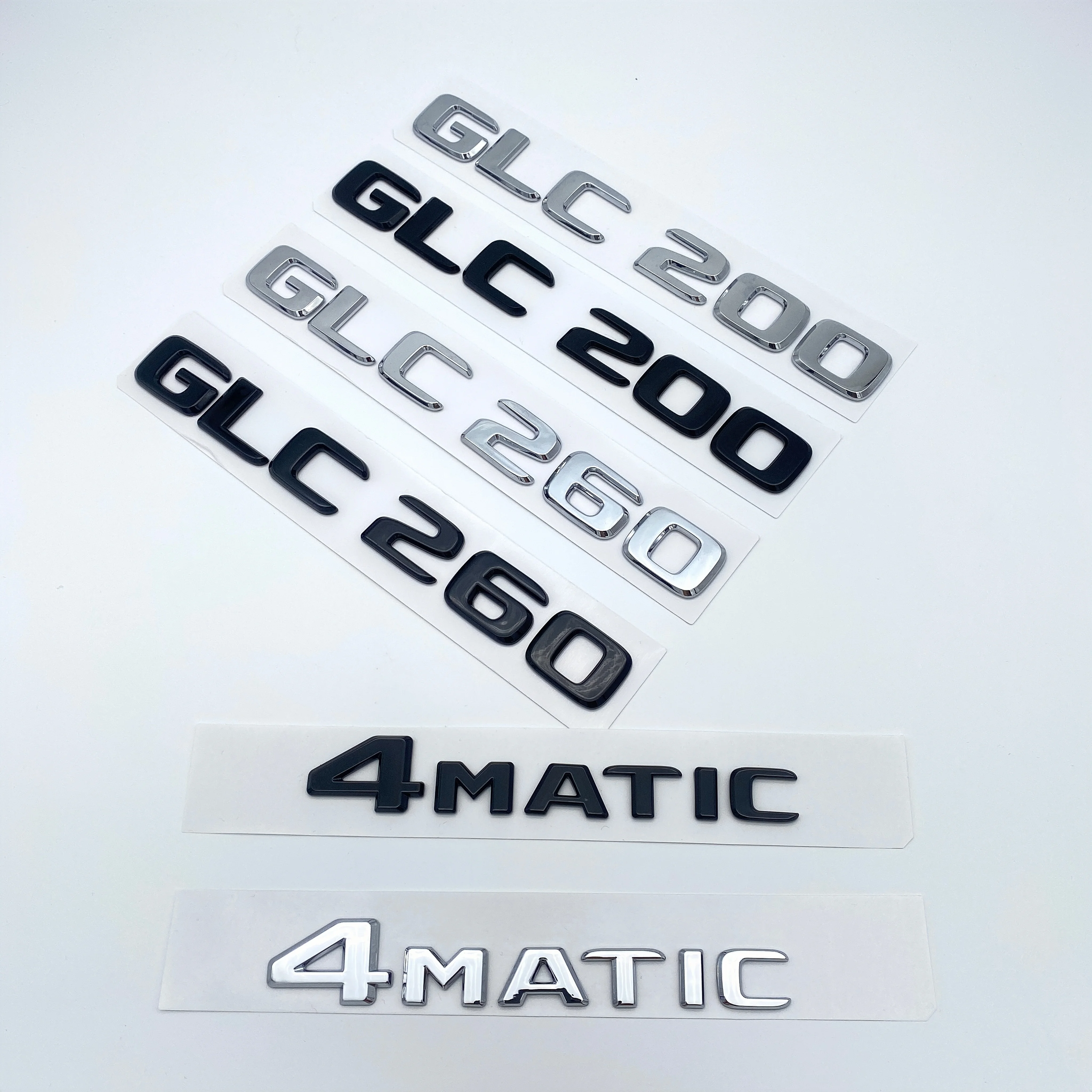 AXTGBHL Lettres Noires Chromées 3D GLC300de GLC300e GLC350e GLC400e 4Matic Emblème Adapté For Mercedes Fit For Benz GLC X253 Autocollant De Logo De Coffre De Voiture(4Matic-01,Silver