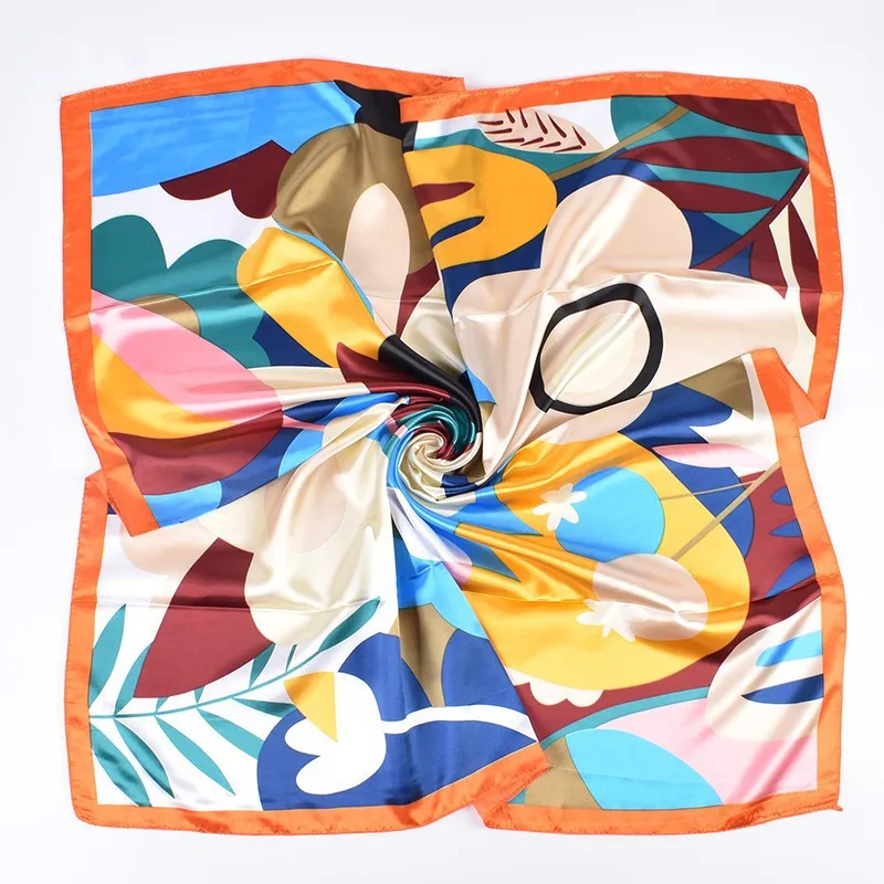 90*90cm Luxus Marken Quadratischer Seidenschal Damen Bedruckte Schals Satin Schal Wickeltuch Hijab Damen Stirnband Bandana Foulard Halstuch – Detail 4
