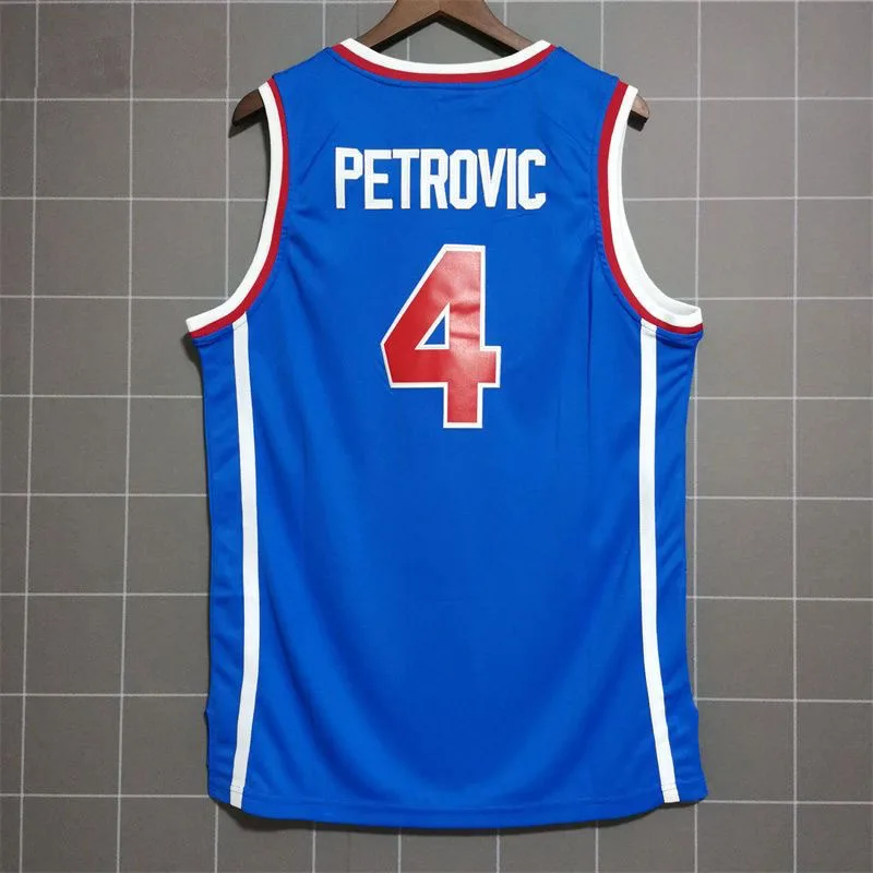 4 Drazen Petrovic JUGOSLAVIJA Outdoor sports jersey Blue Croatia basketball jerseys