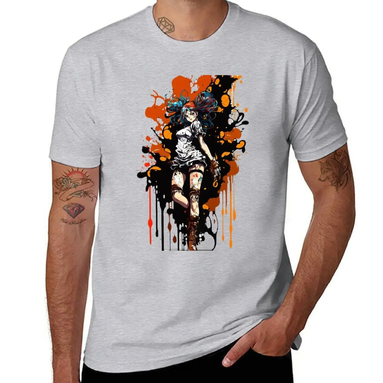 

Splatter Manga Girl T-Shirt blanks plain hippie clothes men clothes