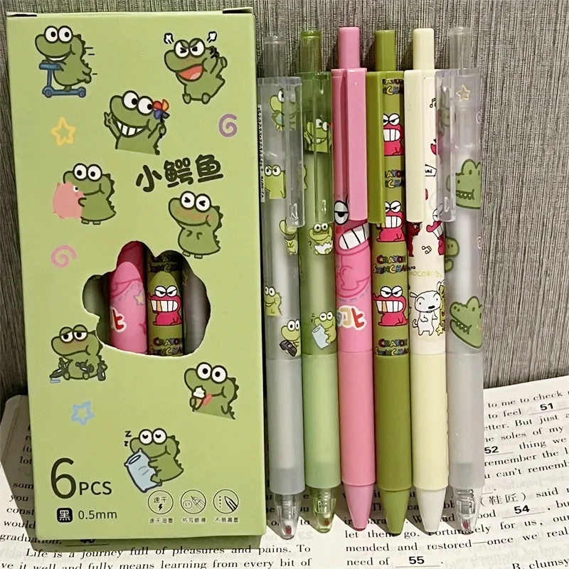 

6pcs Cute Little Crocodile Gel Pen Quick-Drying Black Ink Writing Smooth 0.5mm Aesthetic Stationery Office School Supplies