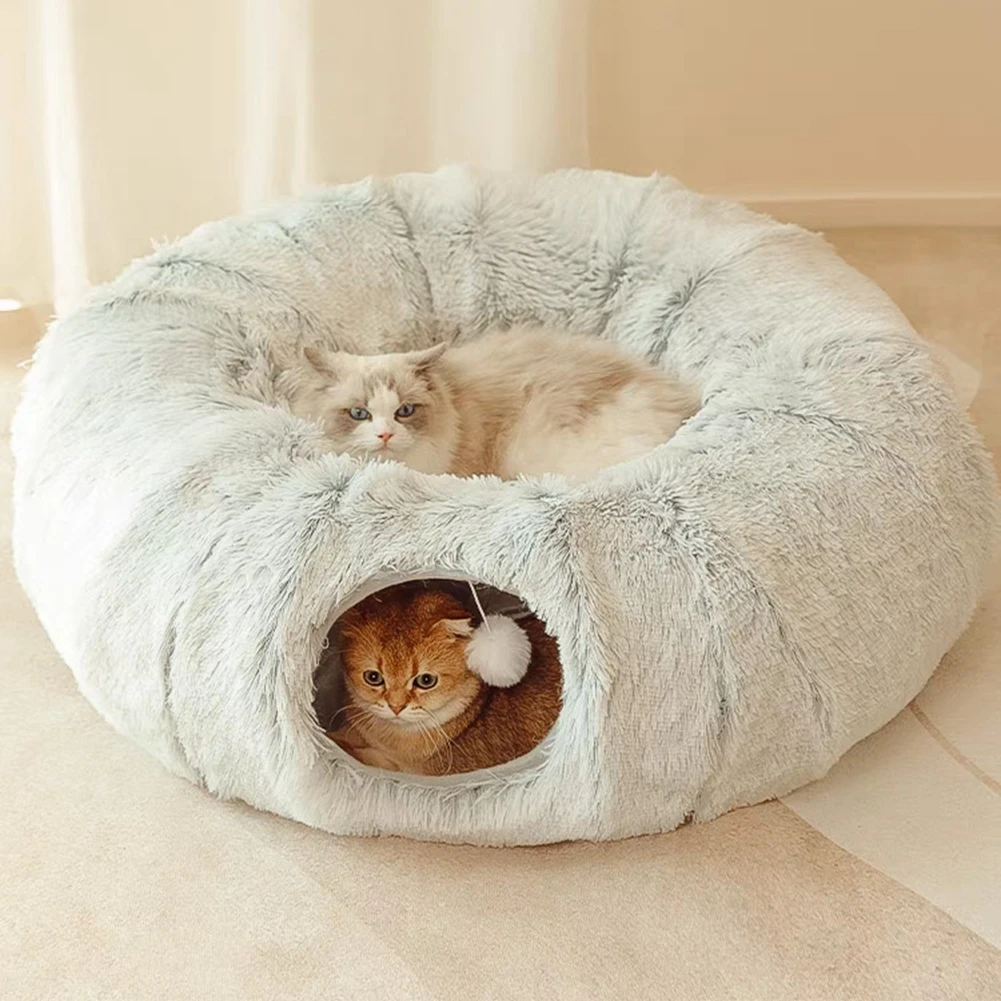 Title 2, 2 In 1 Round Cat Beds House Funny Cat Tunnel To...