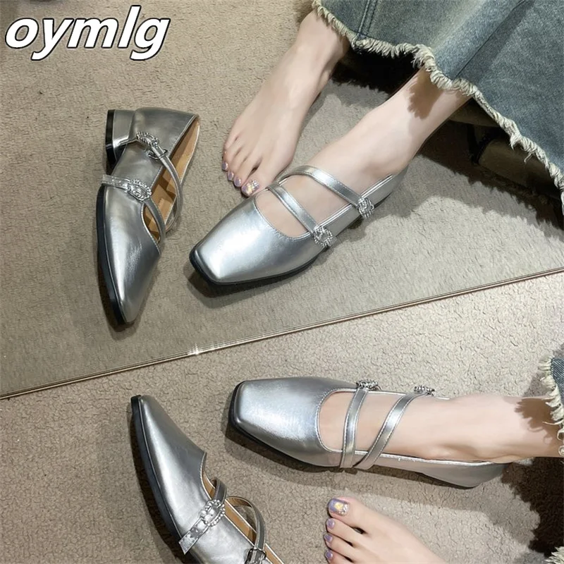 2023 niche design with flat bottomed square toe shoes, flat heeled women's single shoes