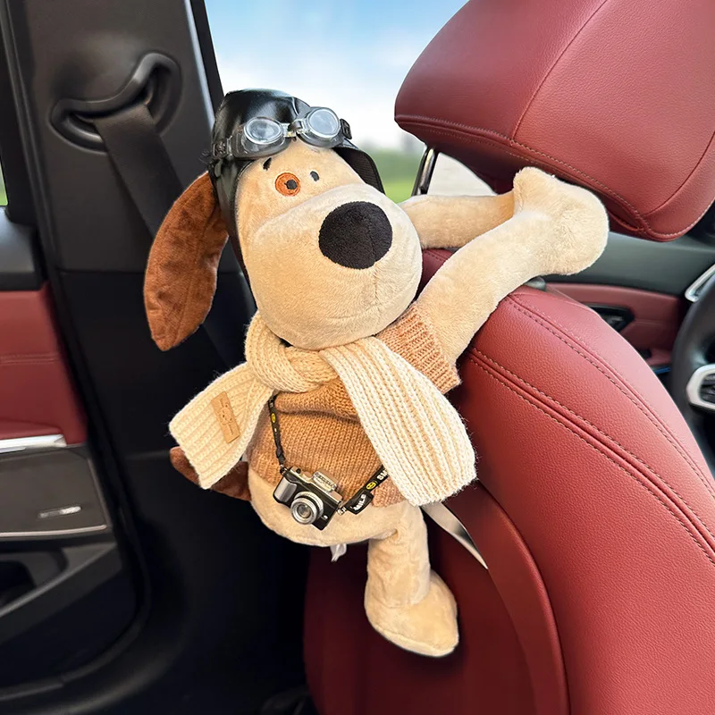 Puppy Car Tissue Holder Cute Plush Dog Doll Seat Back Hanging Armrest Box Paper Drawer Storage Bag Interior Decoration Cartoon