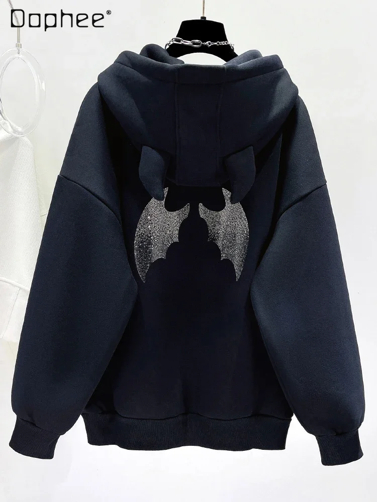 

Fleece Padded Hooded Sweatshirt Women 2023 Autumn and Winter New Loose Mid-Length Coat Padded Pullover Hoodie Coat Female