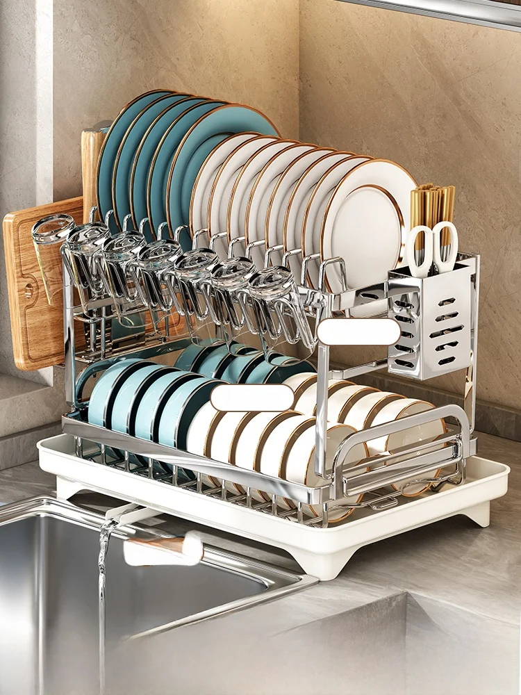 Stainl Steel Kitchen Storage Ra Multi-Function Bowl Cup Organizer Self-Unloading Water Knife Ra Modern Simple Sle
