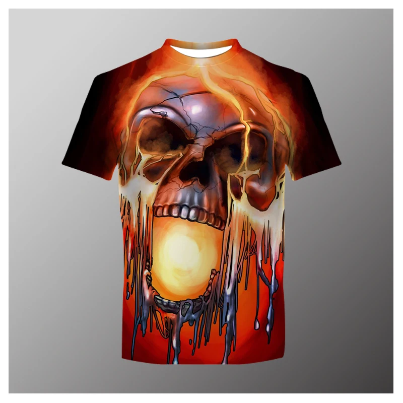 

Summer 3D Print Burning Skull Pattern Men T-shirt Fashion Loose Tops Tee Shirt Men Streetwear Classic Casual O Neck Short Sleeve