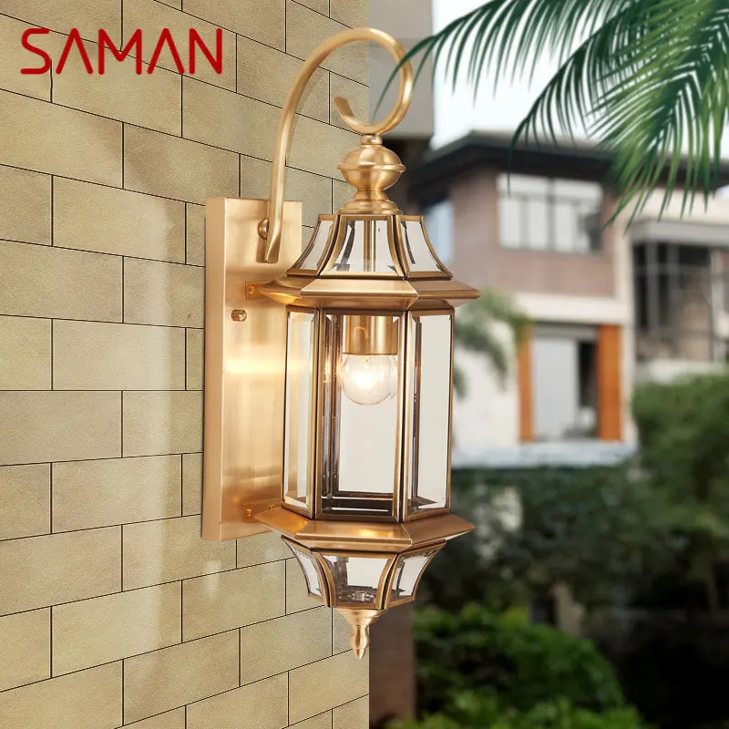 SAMAN Contemporary Outdoor Brass Wall Lamp IP 65 Creative Design LED Copper Sconce Light Decor for Home Balcony