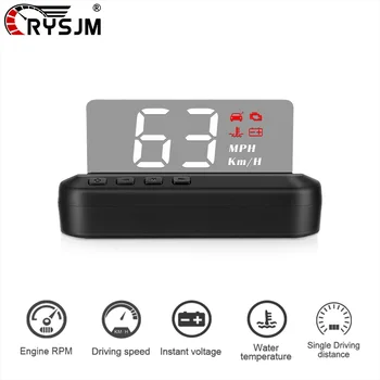 Pantalla de visualización frontal C100 OBD2 para coche, accesorios HUD OBD para automóvil, velocímetro, proyector de temperatura del agua y voltaje con alarma de exceso de velocidad para vehículos 1