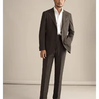 2023 New Men Suits 2 Pieces Slim Fit Casual Business Formal Brown Notch Lapel Tuxedos for Wedding Groomsmen (Blazer+Pants) 2