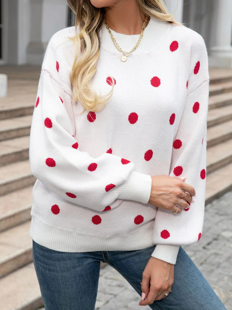 

Winter Wave Point Sweater Women Long Sleeve Round Neck Casual Pullovers Female Elegant Stylish Knitted Jumper Tops Pull Femme