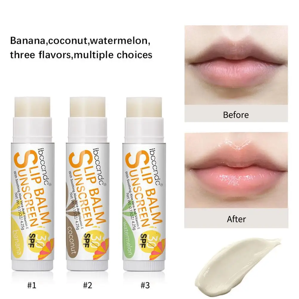 

Sunscreen Lip Balm SPF 30 UVA Protection Lips Moisturizer Watermelon Coconut Banana Flavor Colorless Lipstick Sun Care
