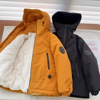 -30℃ Winter Teen Boys Padded Coat Thick Plus Velvet Solid Color Warm Hooded Outdoor Jackets for 4-14 Years Kids Children Parka