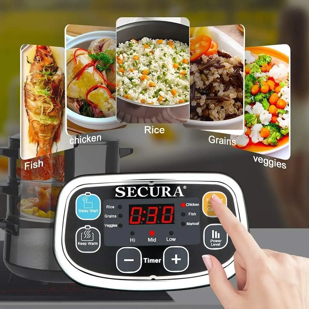 Electric Food Steamer, Vegetable Double Tiered Stackable Baskets with Timer 1200W Fast Heating Stainless Steel Digital Steamer