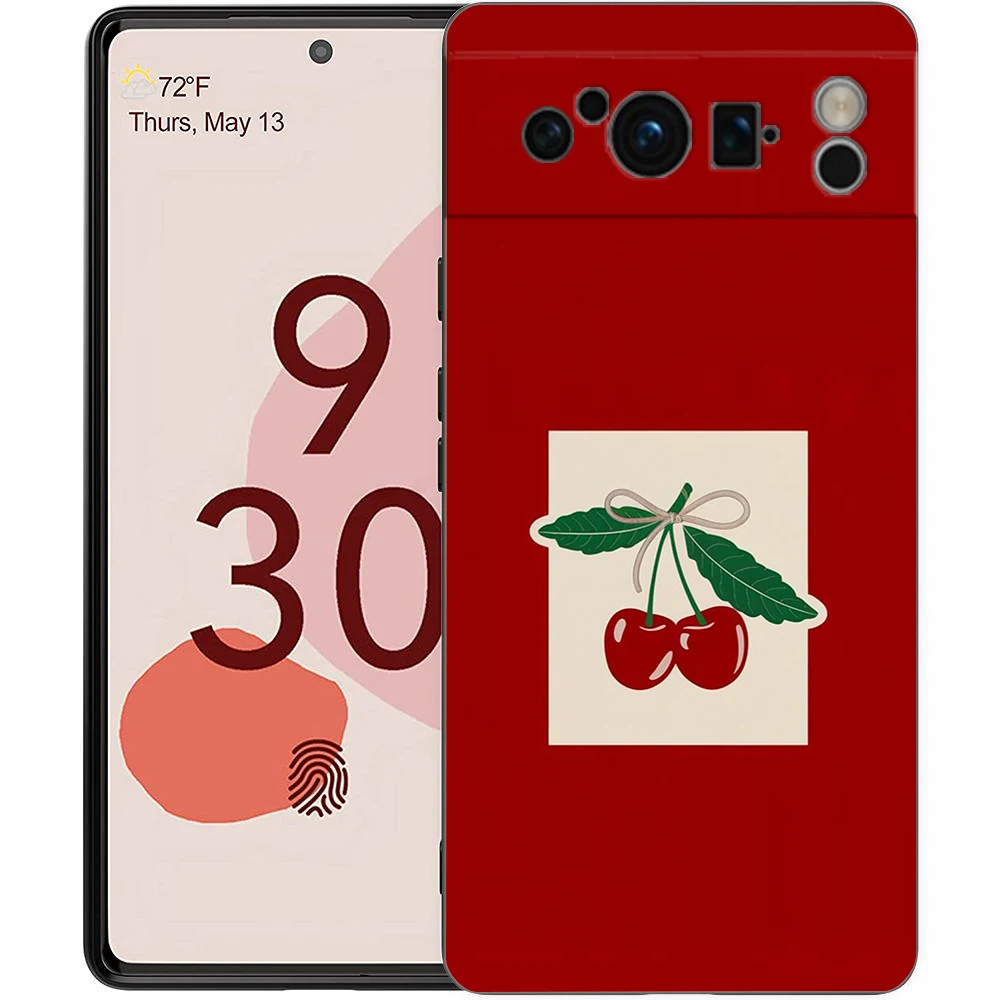 Elegant Red Cherry Shockproof TPU Phone Case - Soft Black Protective Cover