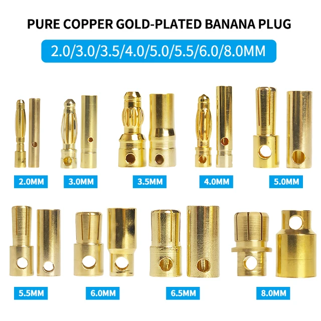 40pcs 2/3/3.5/4/5/5.5/6/6.5/8mm Aircraft model pure copper Banana Plug Gold Plated Copper Brushless Motor Bullet Connector 1