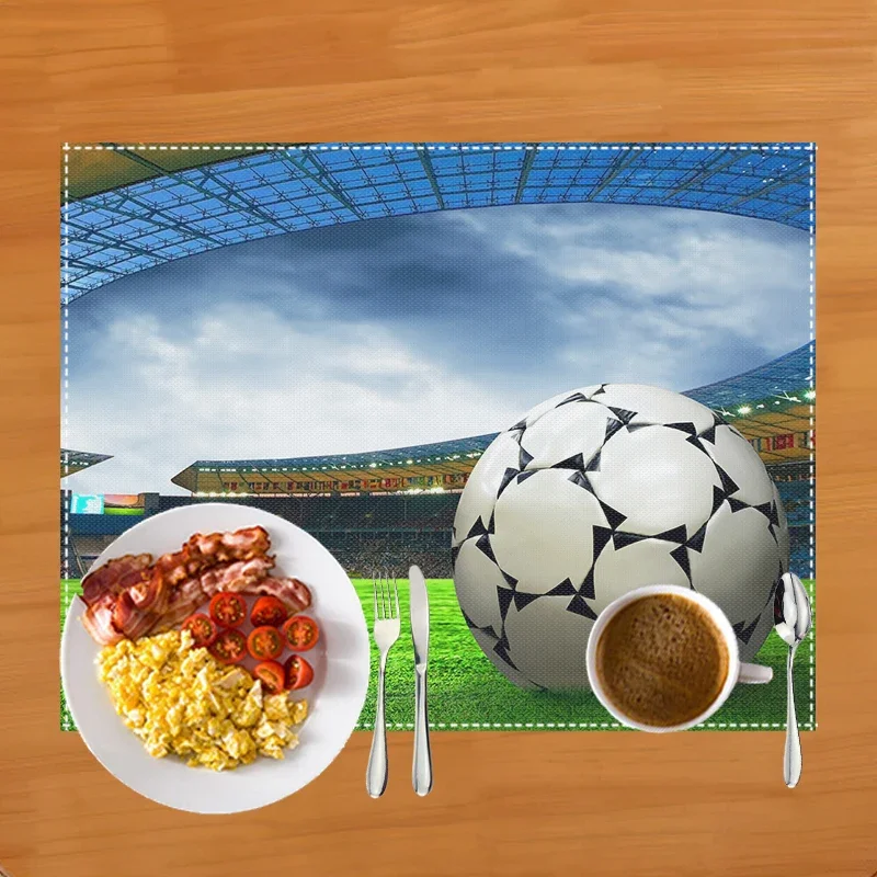 Soccer Field Print Dining Table Placemat - Linen Kitchen Accessory for Coffee Cups and Tableware