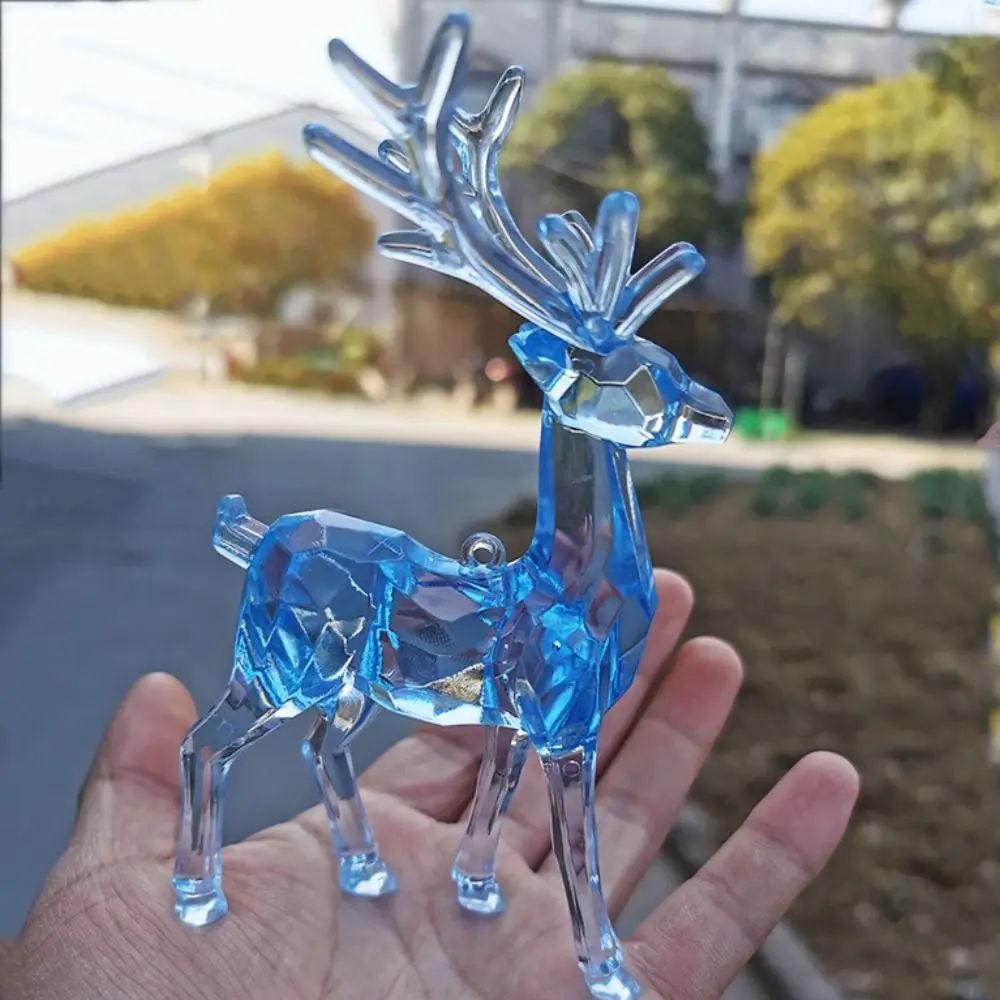 Acrylic Deer Figurines Desktop Ornament Room Decor Transparent Crystal Elk Reindeer Sculpture Christmas Home Office Decoration