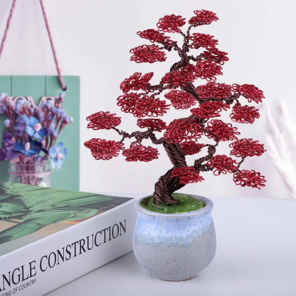 Handmade Aluminum Wire Money Tree With Ceramic Base Feng Shui Bonsai Sculpture Home Office Decoration For Luck And Wealth