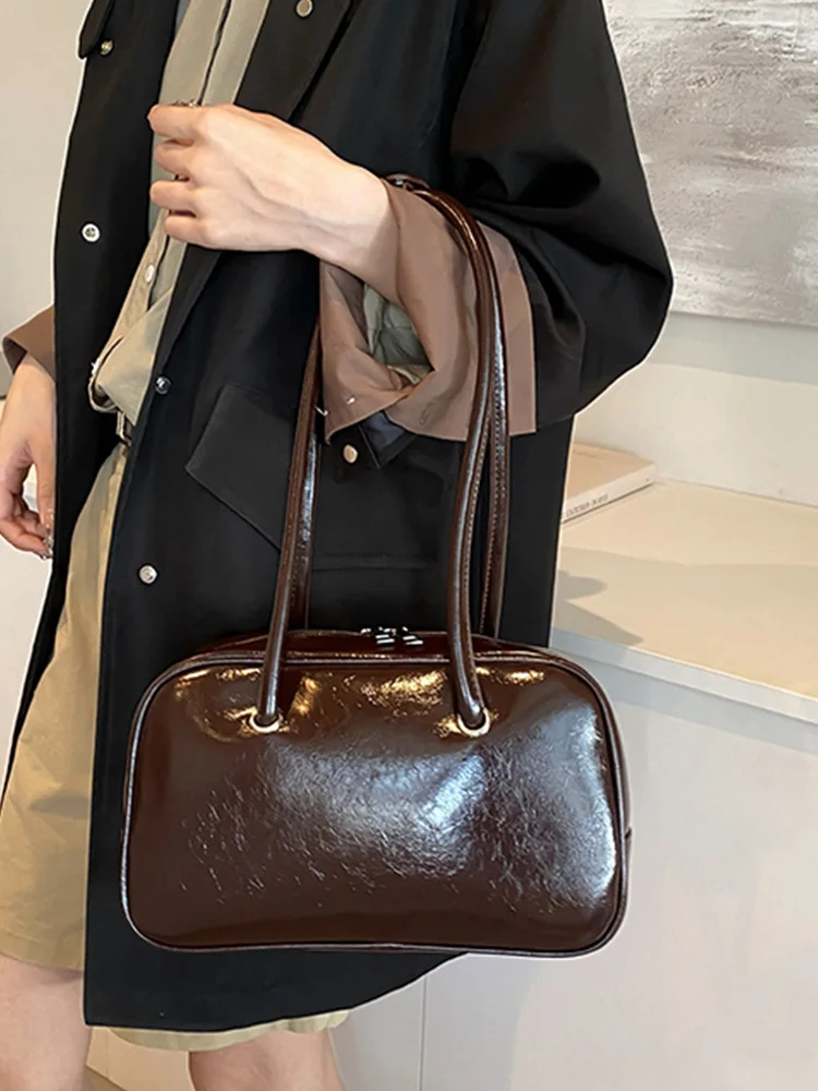 Vintage Brown One Shoulder Bags Women Autumn Winter Textured