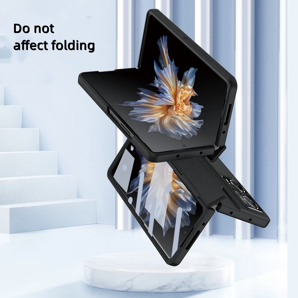 Lychee Leather Case For Honor Magic VS Full Package Hinge Protection Phone Case Come with Glass Front Film And Folding Bracket