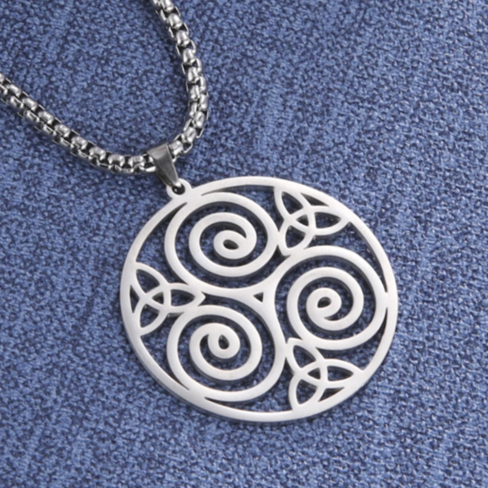 Dawapara Triskele Celtics Symbol Halskette Triskelion Dreifachspirale Trinity Knoten Halbmond Anhänger Edelstahl Schmuck – Detail 19