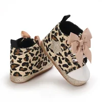 0-12M Newborn Baby Girl Boys Shoes Leopard Star Printed Bowknot Walking Soft-Soled First Walker Shoes 2