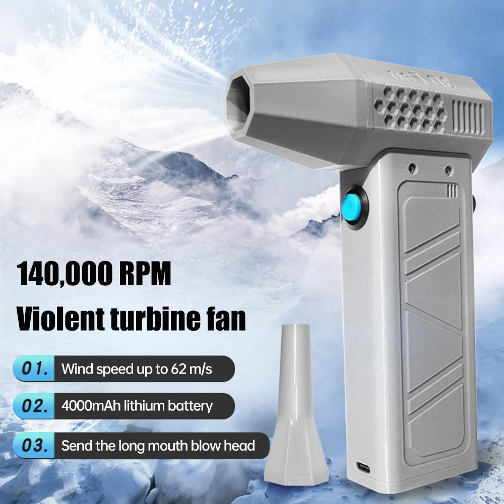 

140000RPM Mini Turbo Jet Fan Brushless Motor Handheld Duct Fan 52M/S Portable Turbo Fan Type-C Charging with Power Display Compu