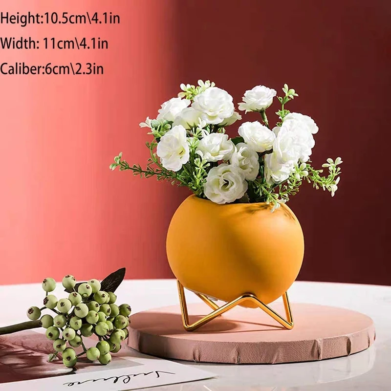 A74P-Small Flower Vase Set Of 3, Modern  Vase For Living Room Decor Yellow Blue Orange Round Vase For Faux Flowers 4