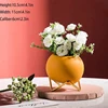 A74P-Small Flower Vase Set Of 3, Modern  Vase For Living Room Decor Yellow Blue Orange Round Vase For Faux Flowers 4