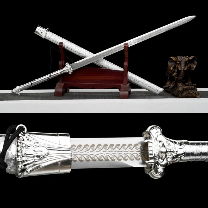 

114cm Flame Battle Sword True Steel Sword Medieval warrior battle ready Silver Fighting Tang Sword Sharp weapon katana