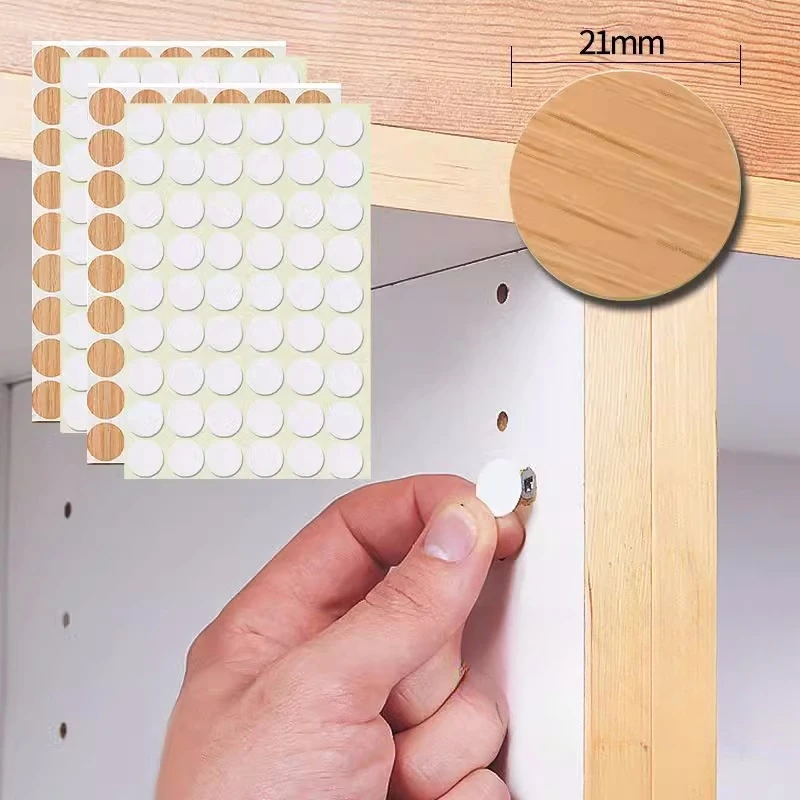 Custom Screw Cover Self Adhesive PVC Sticker Holes Sealer Dia. 21mm Furniture Decor Sold Color Wood Grain
