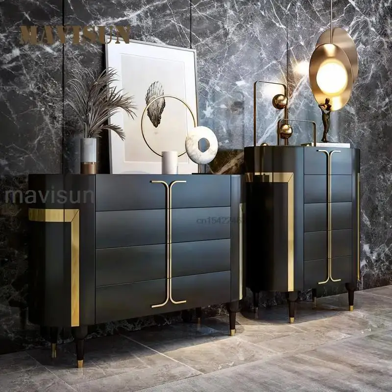 

Light Luxury Custom Chest Of Drawers Set Villa Furniture Italian Style Minimalist Living Room Storage Cabinet Black Sideboard