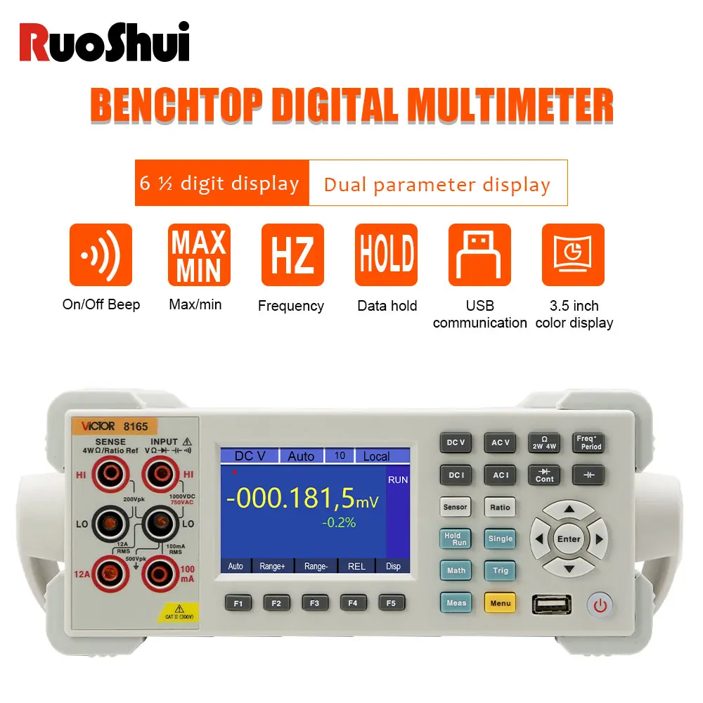 

Victor 8165 Digital Multimeter 6 1/2 Digits Laptop Capacitance Frequency Resistance Diode Meter USB Software True RMS Tester
