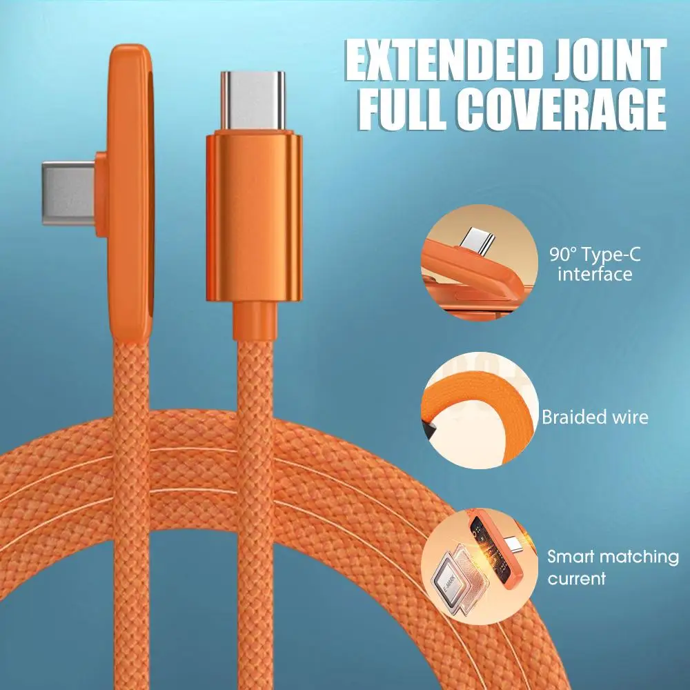 PD45W Super Fast Charging Cable - USB C to Type-C Right Angle Nylon Braided Data Line