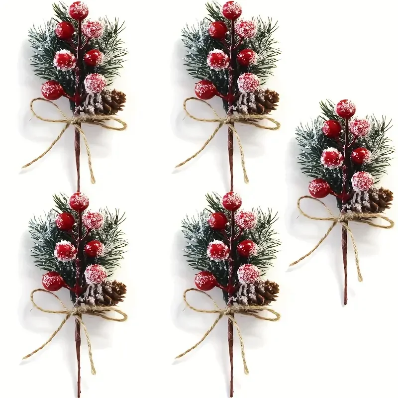 Ein Set aus 5 realistischen künstlichen Winterbeeren und Tannenzweigen für saisonale Weihnachtsdekoration.