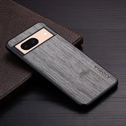 Luxury Bamboo Wood Pattern Leather Phone Cover - Elegant Case with Premium Design - Google Pixel 8 (Light Gray)